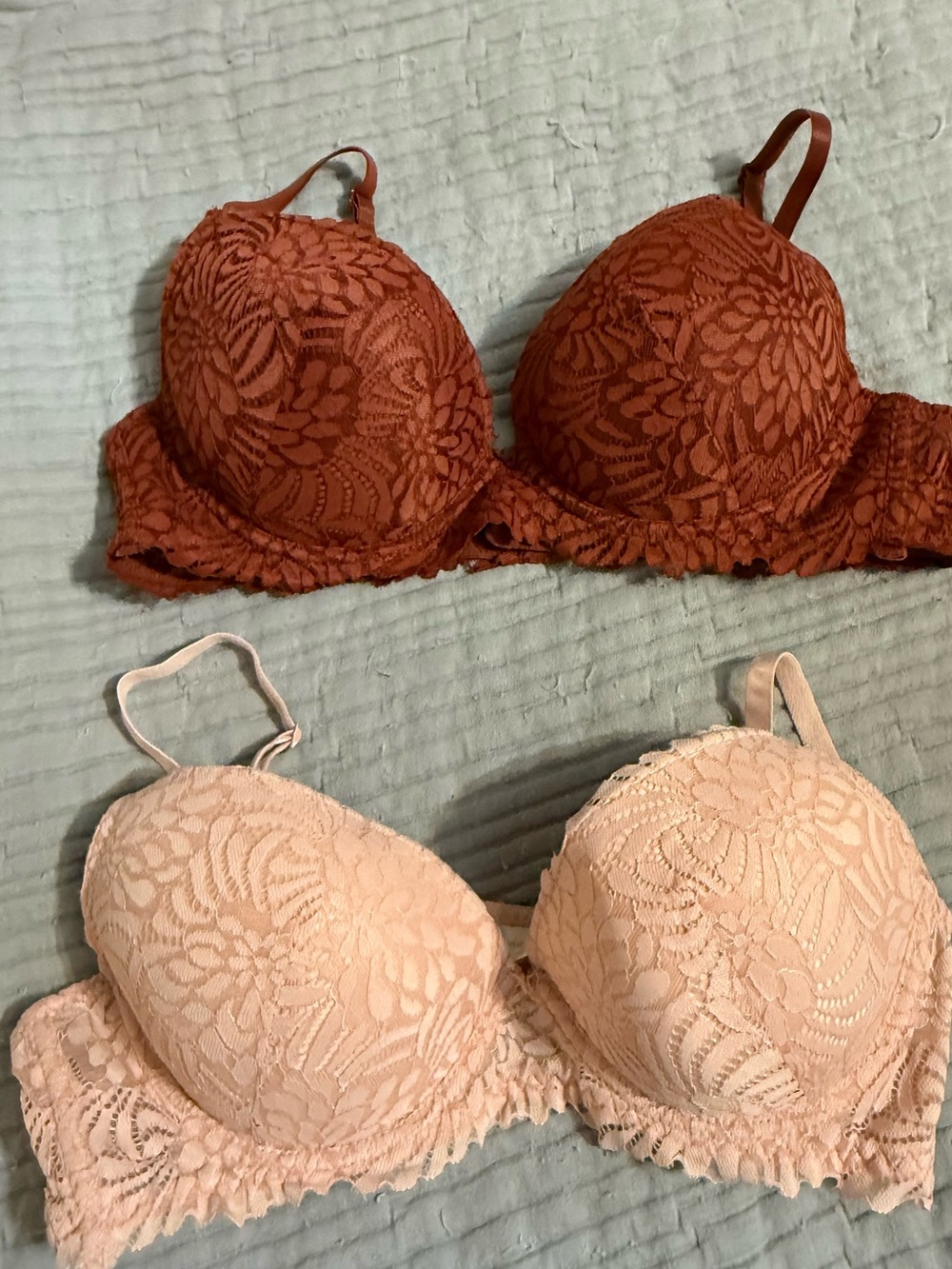 Adrienne Vittadini Lace Bra Set of Two — Rust and Blush